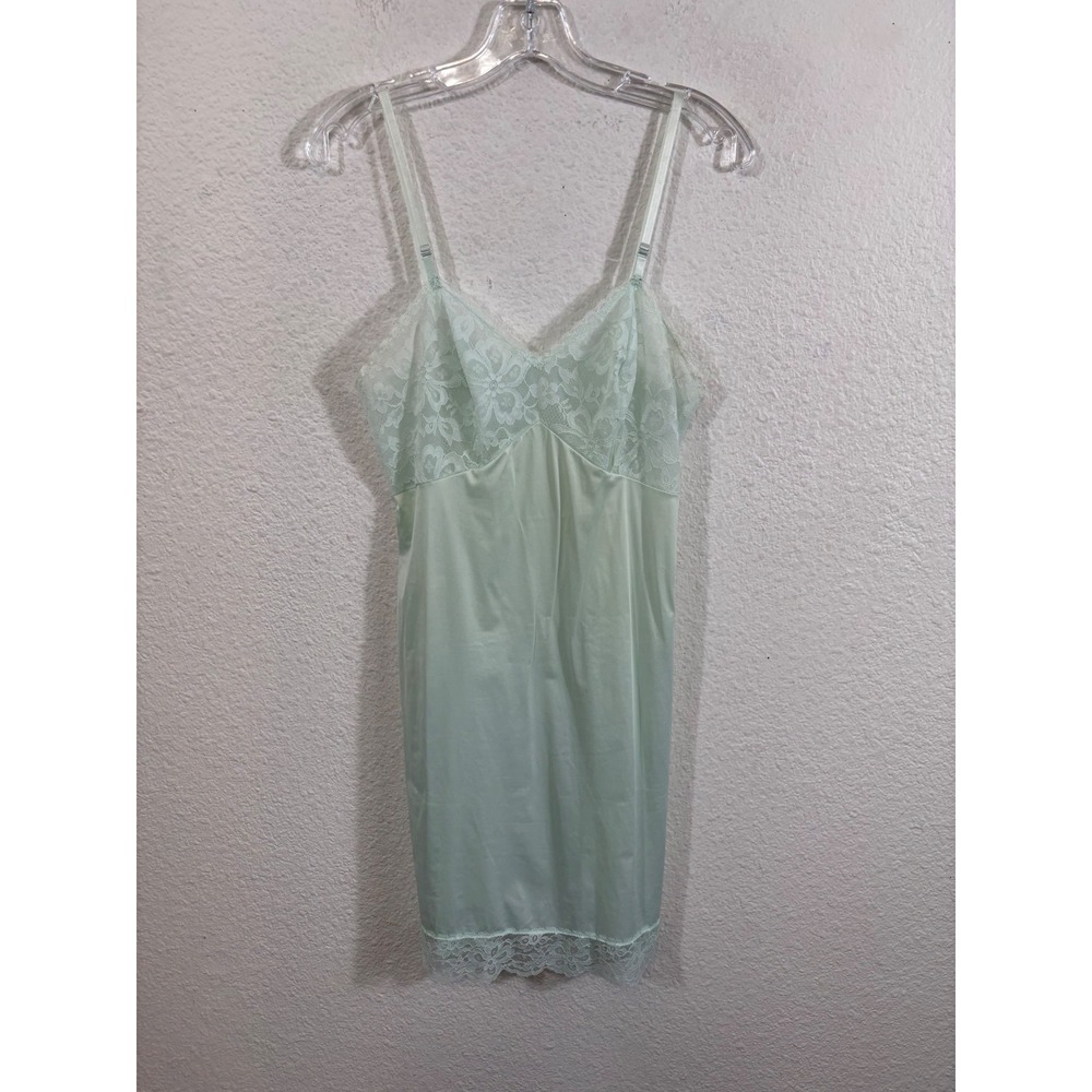Vintage Vanity Fair‎ Mint Green Lace Trim Slip Dress Nightgown Made in USA 32